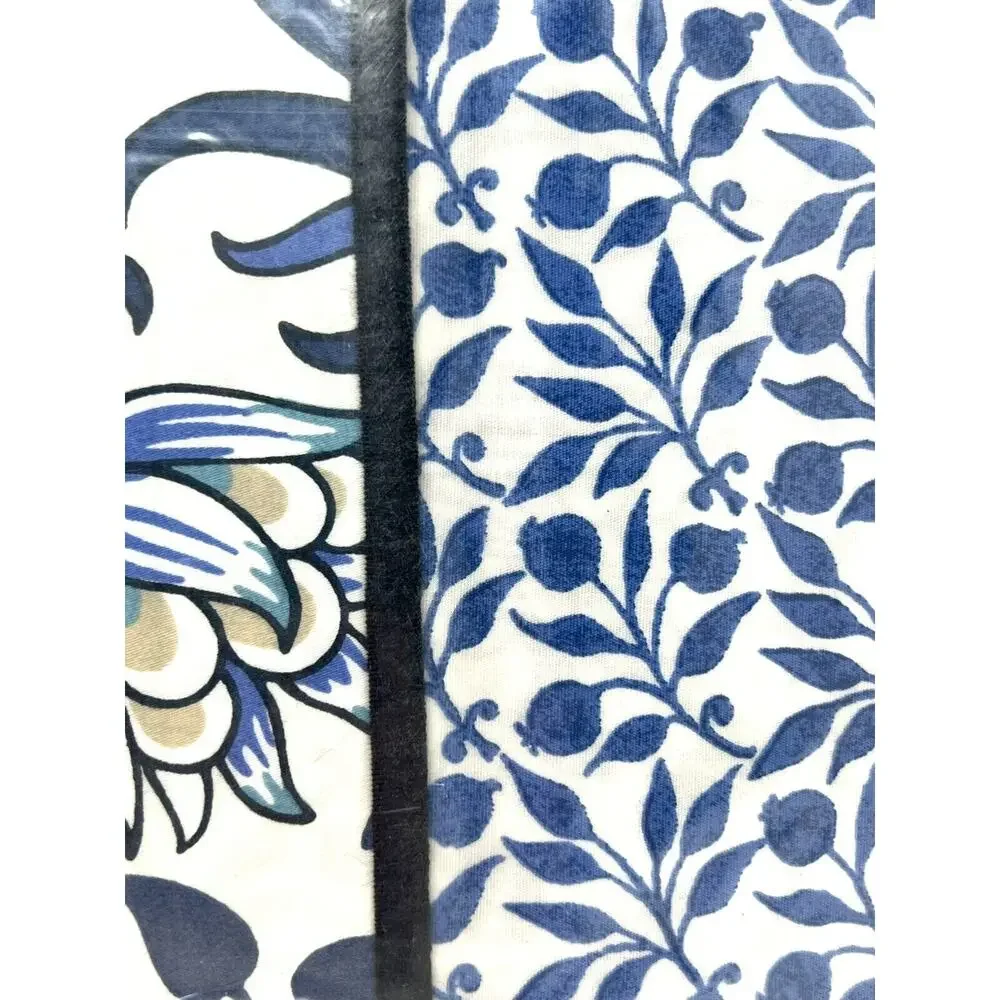 William Morris Co Queen Duvet Cover Set Blue White Floral Reversible COTTON